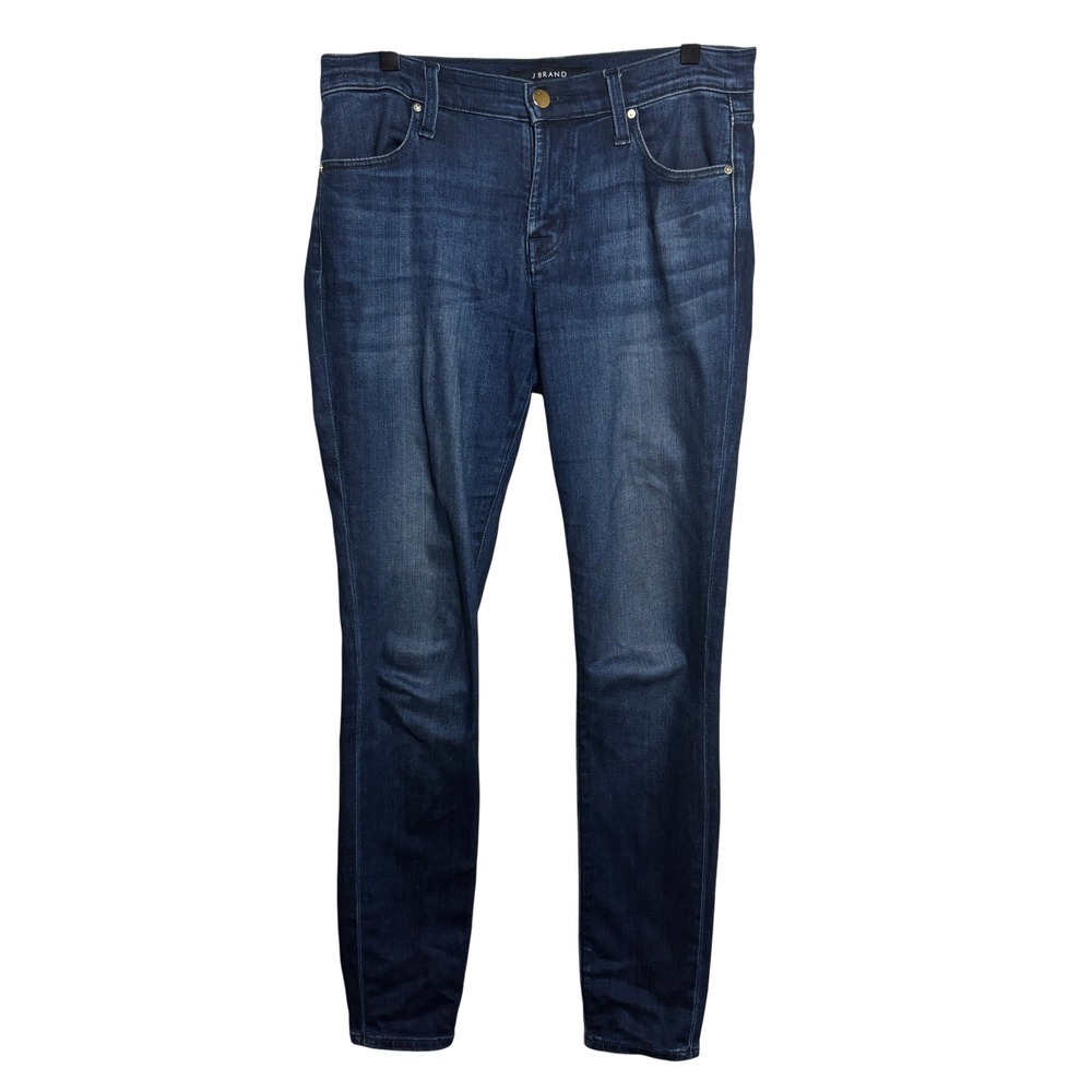 J Brand Indigo Blue Dark Wash Mid Rise Stretch Denim Ankle Skinny Jeans Women 27